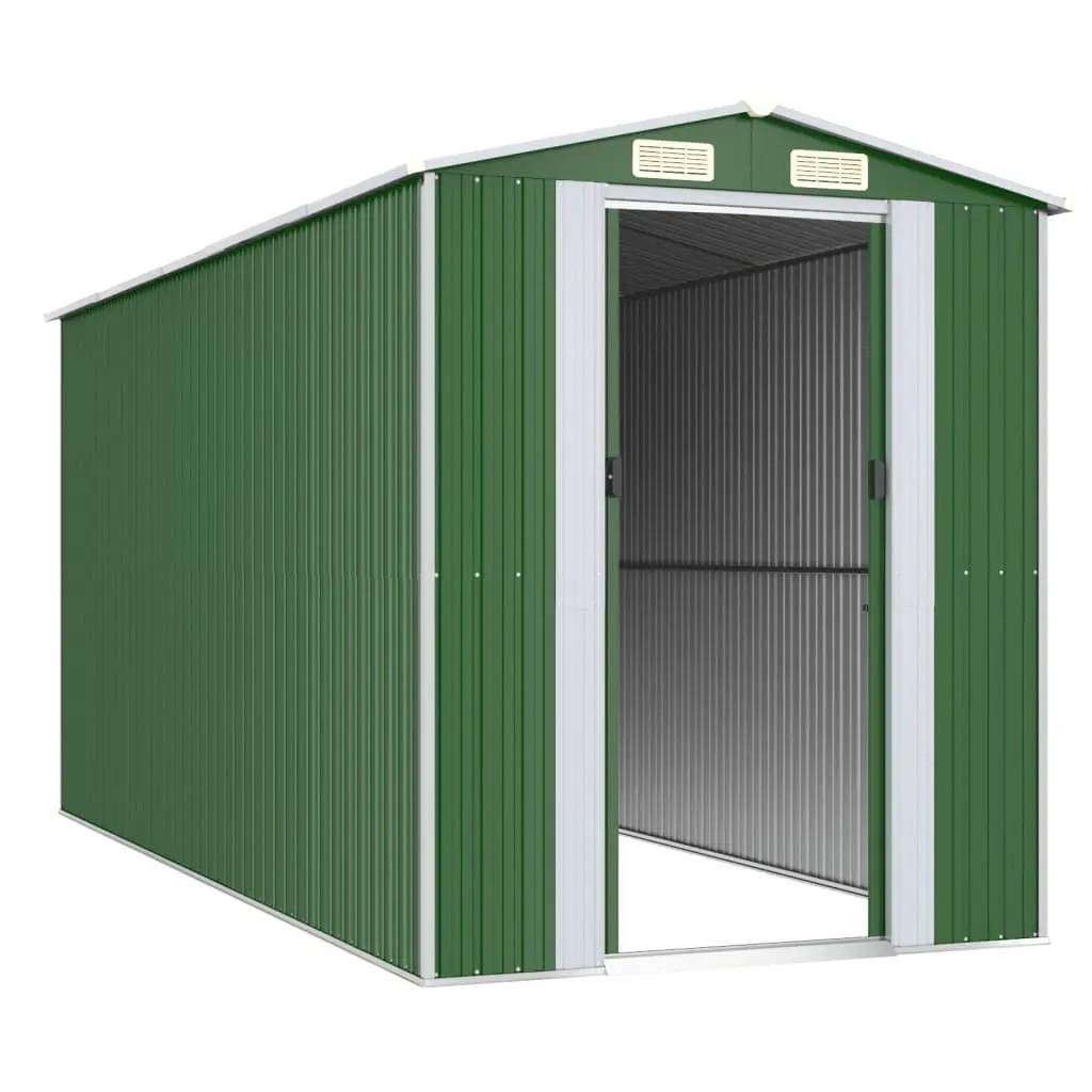 Garden Shed Outdoor Storage Green Galvanised Steel Double Doors 192 x 440 x 223 cm
