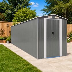 Garden Shed Light Grey Galvanised Steel Outdoor Storage Tool House 192x772x223cm