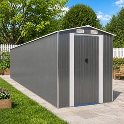 Garden Shed Galvanised Steel Outdoor Storage Tool House Grey 192x938x223cm
