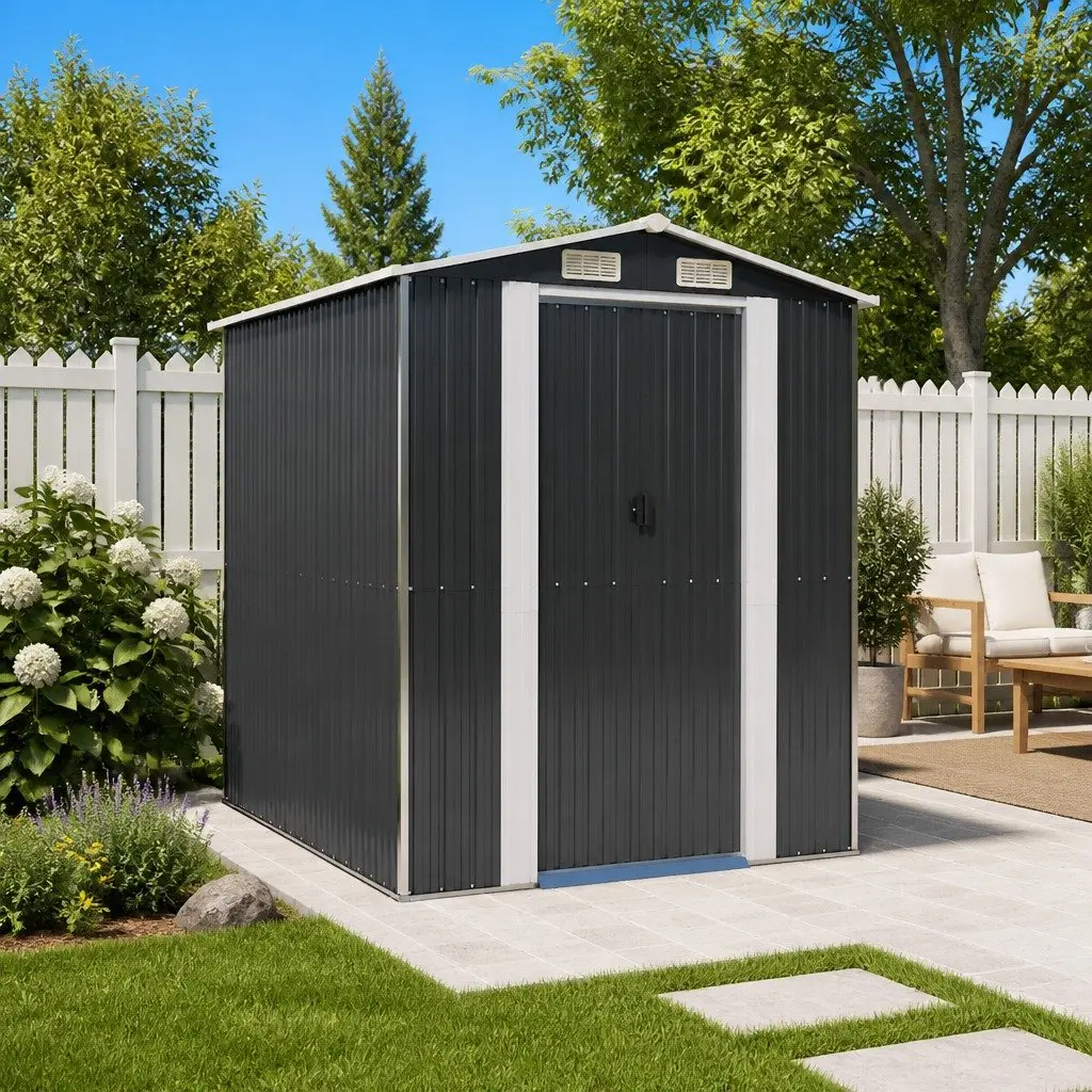Garden Shed Outdoor Storage Tool House Anthracite Galvanised Steel 192 x 191 x 223 cm