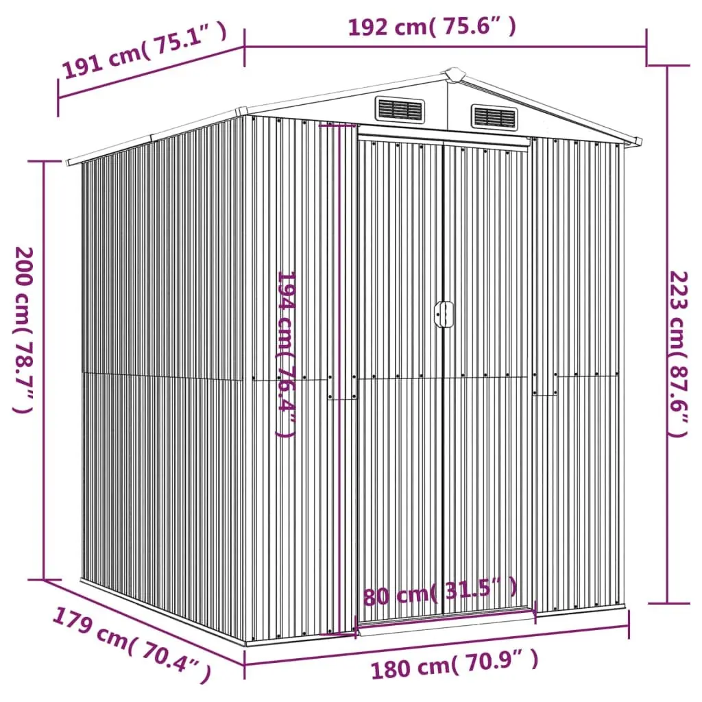Garden Shed Outdoor Storage Tool House Anthracite Galvanised Steel 192 x 191 x 223 cm