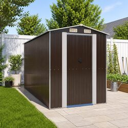 Galvanised Steel Garden Shed Dimensions 192x357x223cm, Dark Brown
