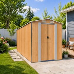 Garden Shed Specifications: Brown, Galvanised Steel, 192x440x223 cm