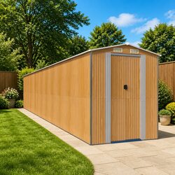 Garden Shed Outdoor Storage Brown Metal Double Sliding Doors Ventilation