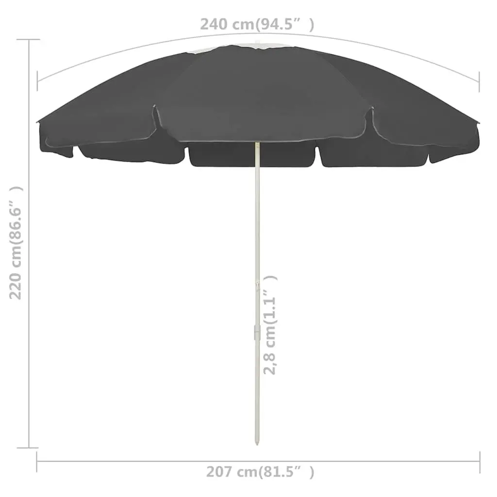 Beach Parasol Anthracite 240cm Outdoor Sun Shade Umbrella Tilt Vent Garden Patio