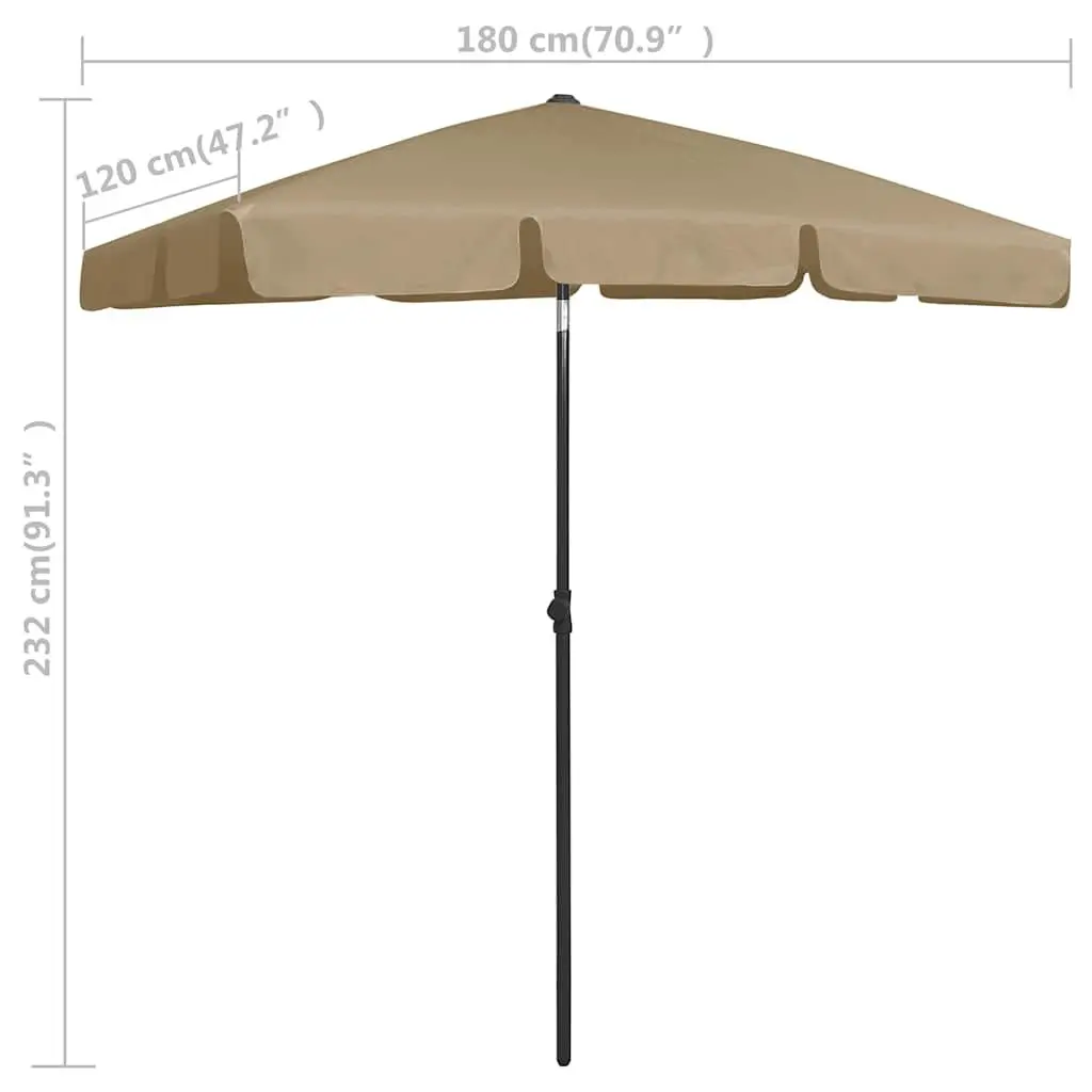 Beach Parasol Outdoor Sunshade Umbrella 180 x 120 cm Taupe