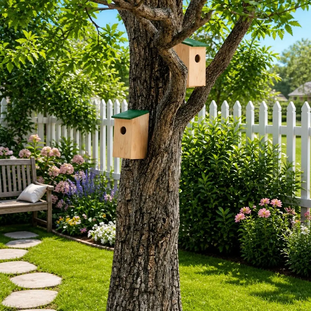 Wooden Bird Houses for Garden 12 x 12 x 22 cm 10 Piece Outdoor Wildlife Shelter