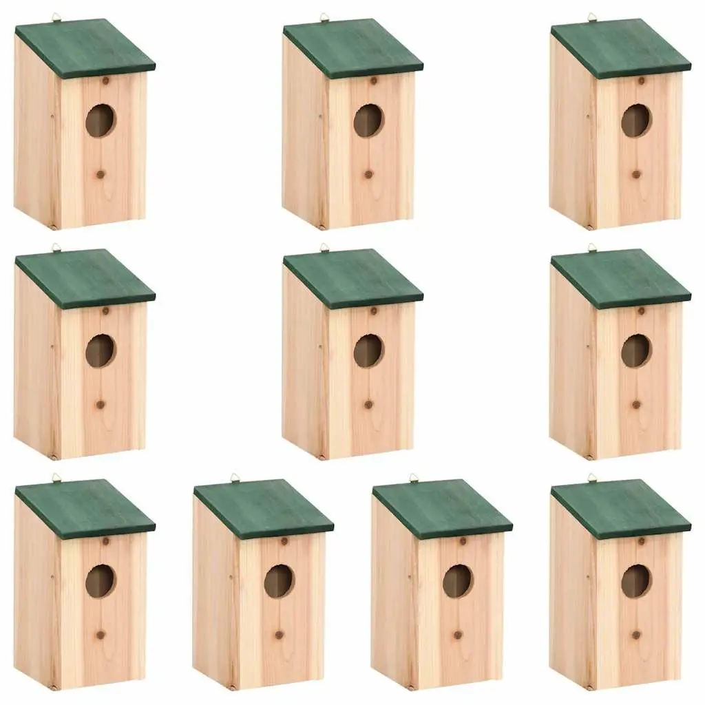 Wooden Bird Houses for Garden 12 x 12 x 22 cm 10 Piece Outdoor Wildlife Shelter