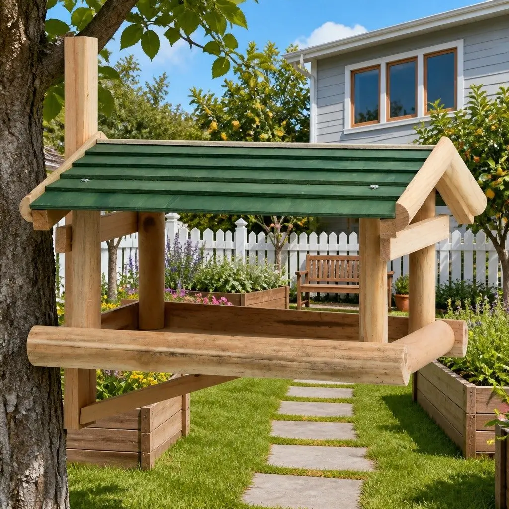 Solid Wood Wall-Mounted Bird Feeder