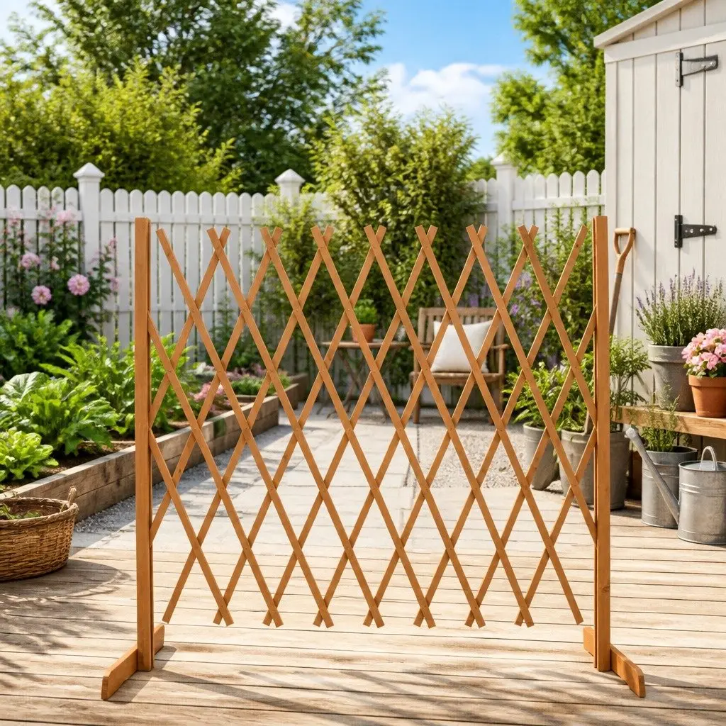Wooden Garden Trellis Fence Panel Expandable Outdoor Privacy Screen 180cm