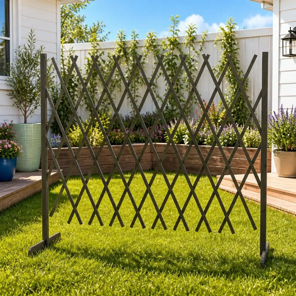 Garden Trellis Fence Panel Outdoor Climbing Plant Support Grey 180x100 cm