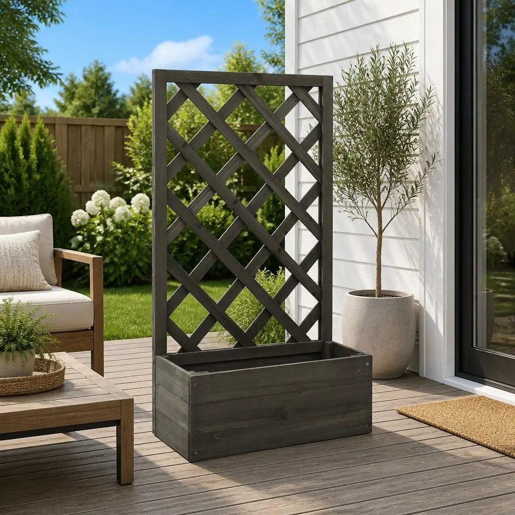 Garden Trellis Planter Grey 50x25x90cm Outdoor Climbing Plants Flower Box