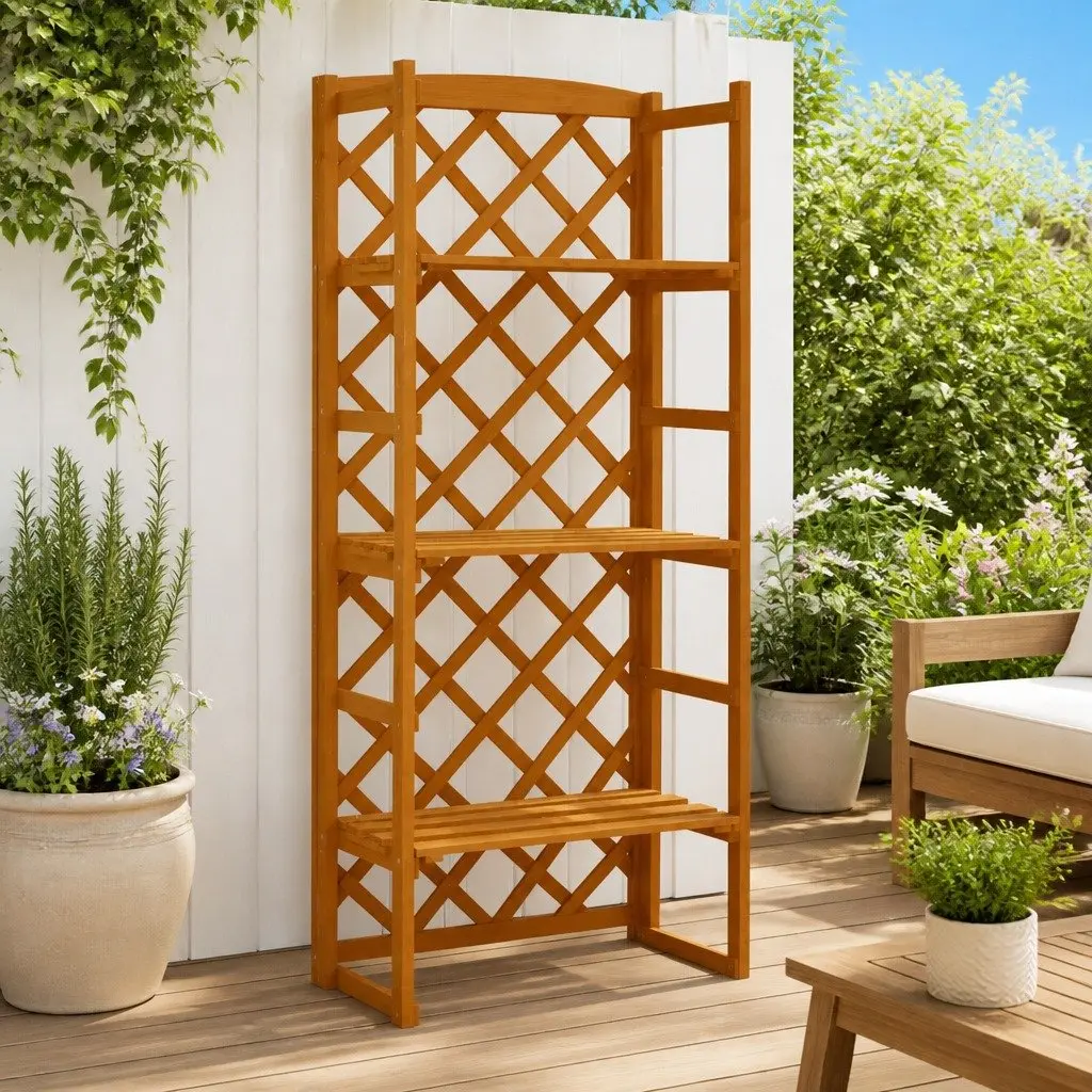 Plant Stand with Trellis for Garden 60x30x140 cm Wooden Shelves