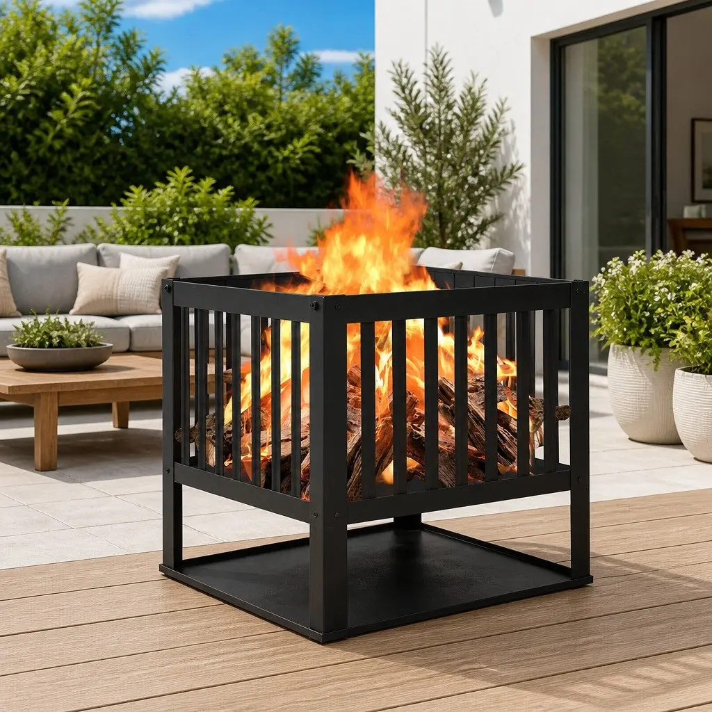 Black Steel Outdoor Fire Pit 40x40x40cm