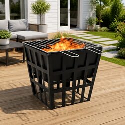 2-in-1 Fire Pit BBQ Grill - Dimensions 34x34x48cm, Steel