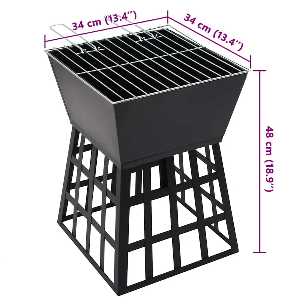 2-in-1 Fire Pit BBQ Grill Outdoor 34x34x48cm Steel Heating Cooking