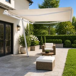 Awning Post Set White 450x245 cm Rotary Base Outdoor Terrace Balcony Garden