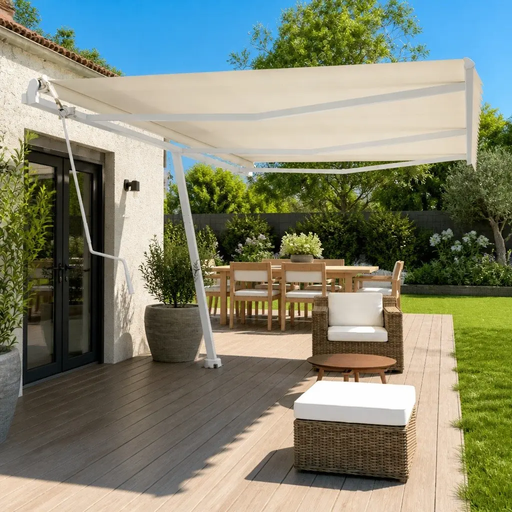 Awning Post Set Outdoor Shade Support White 600x245 cm