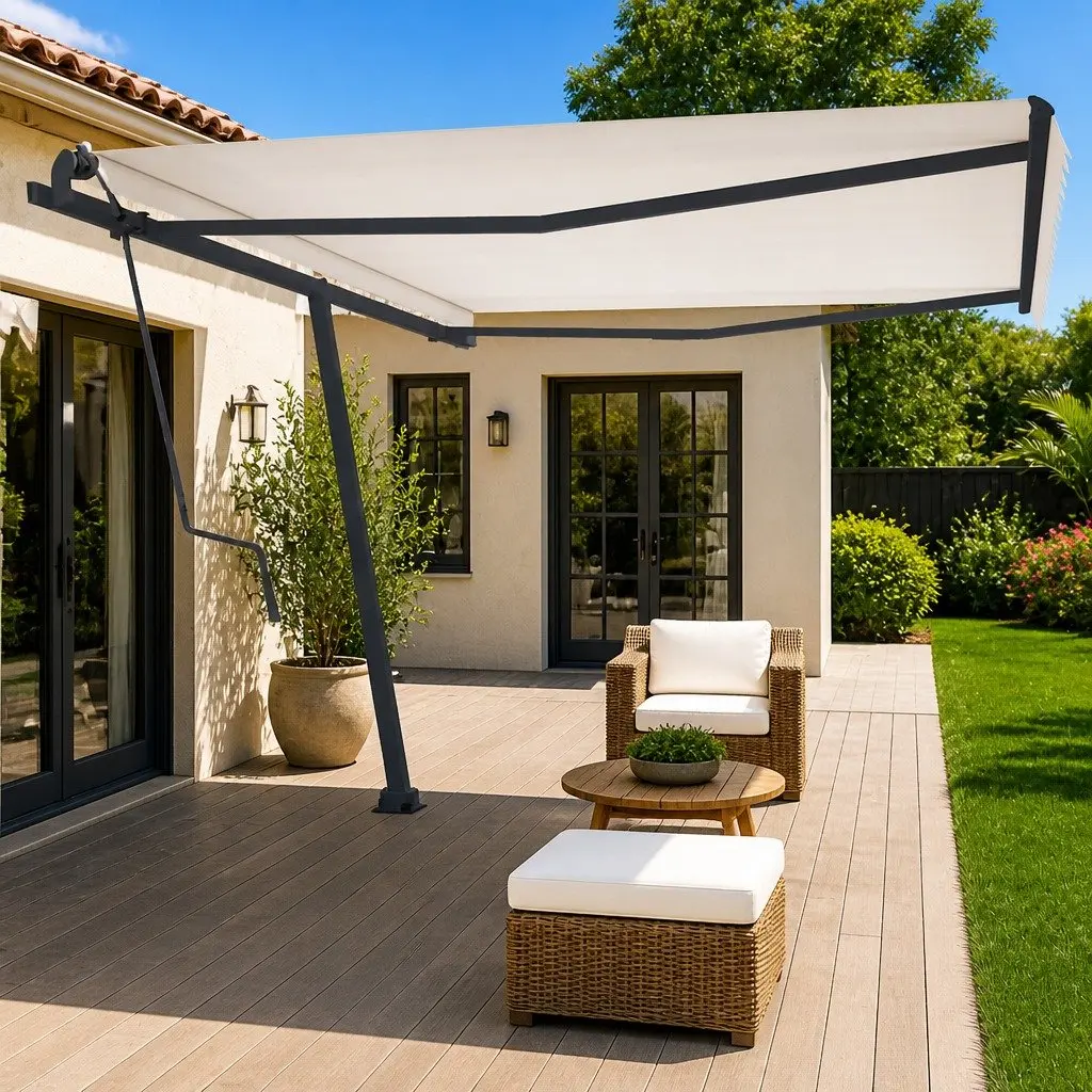 Awning Post Set Anthracite 450x245 cm Rotary Base Outdoor Shade Support
