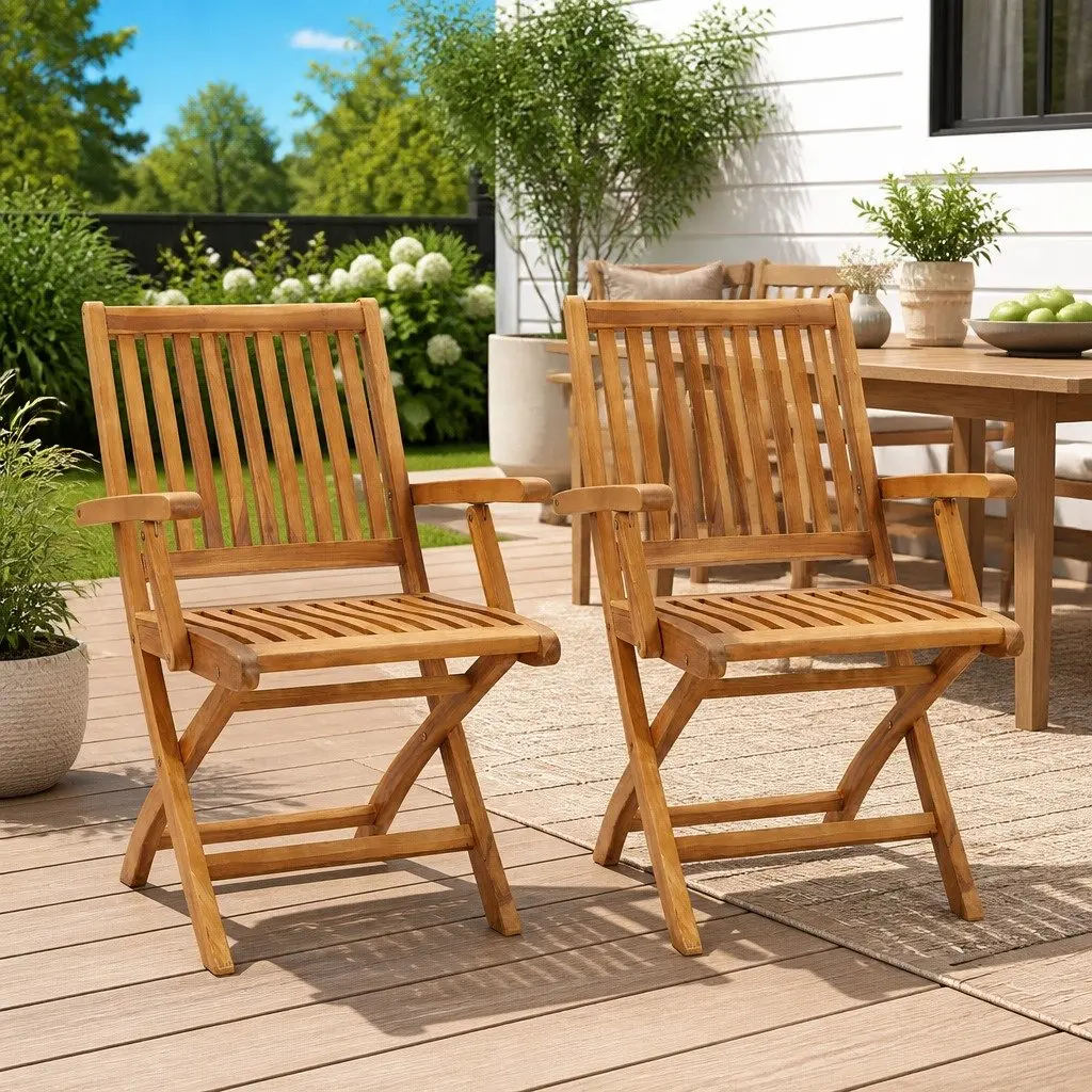 Folding Garden Chairs Set of 2 Outdoor Wooden Seating Patio Furniture