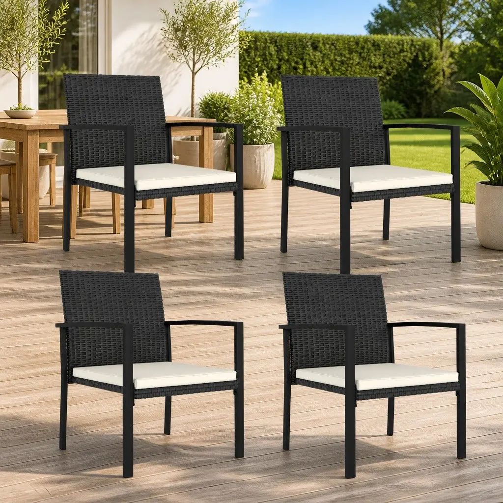 Outdoor Dining Chairs Set 4 Pcs Garden Seating with Cushions Black