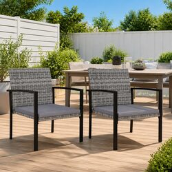 Garden Dining Chairs 2-Pack with Steel Frame & Cushions