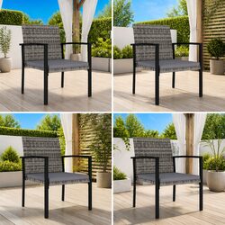 4-Piece Outdoor Dining Chairs Set in Grey with Cushions