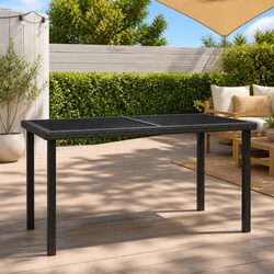 Garden Dining Table: 140 x 70 x 73 cm, Black Poly Rattan