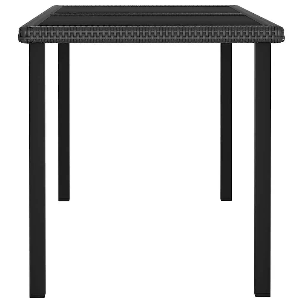 Garden Dining Table Outdoor Patio Furniture Black Poly Rattan Tempered Glass Top