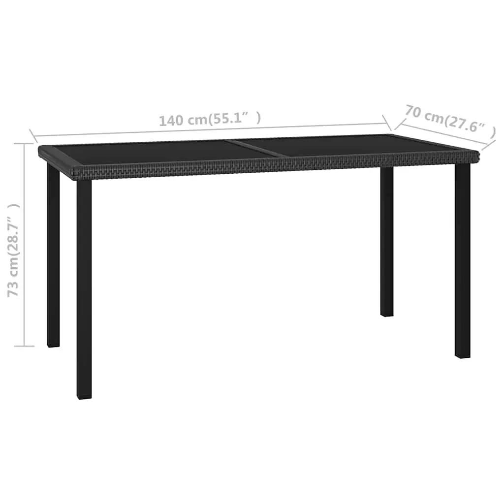 Garden Dining Table Outdoor Patio Furniture Black Poly Rattan Tempered Glass Top