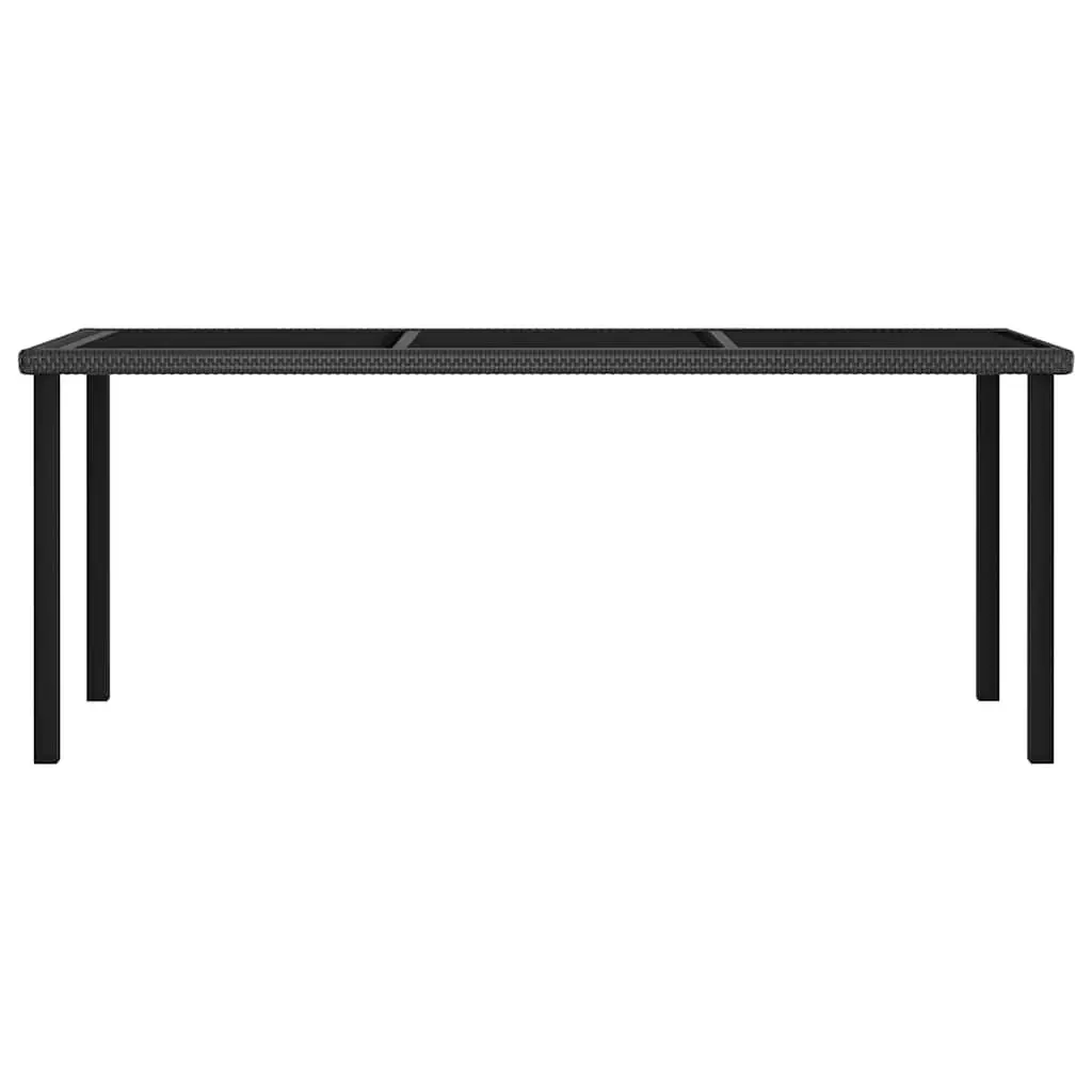Outdoor Dining Table Black Garden Patio Furniture Poly Rattan Glass Tabletop