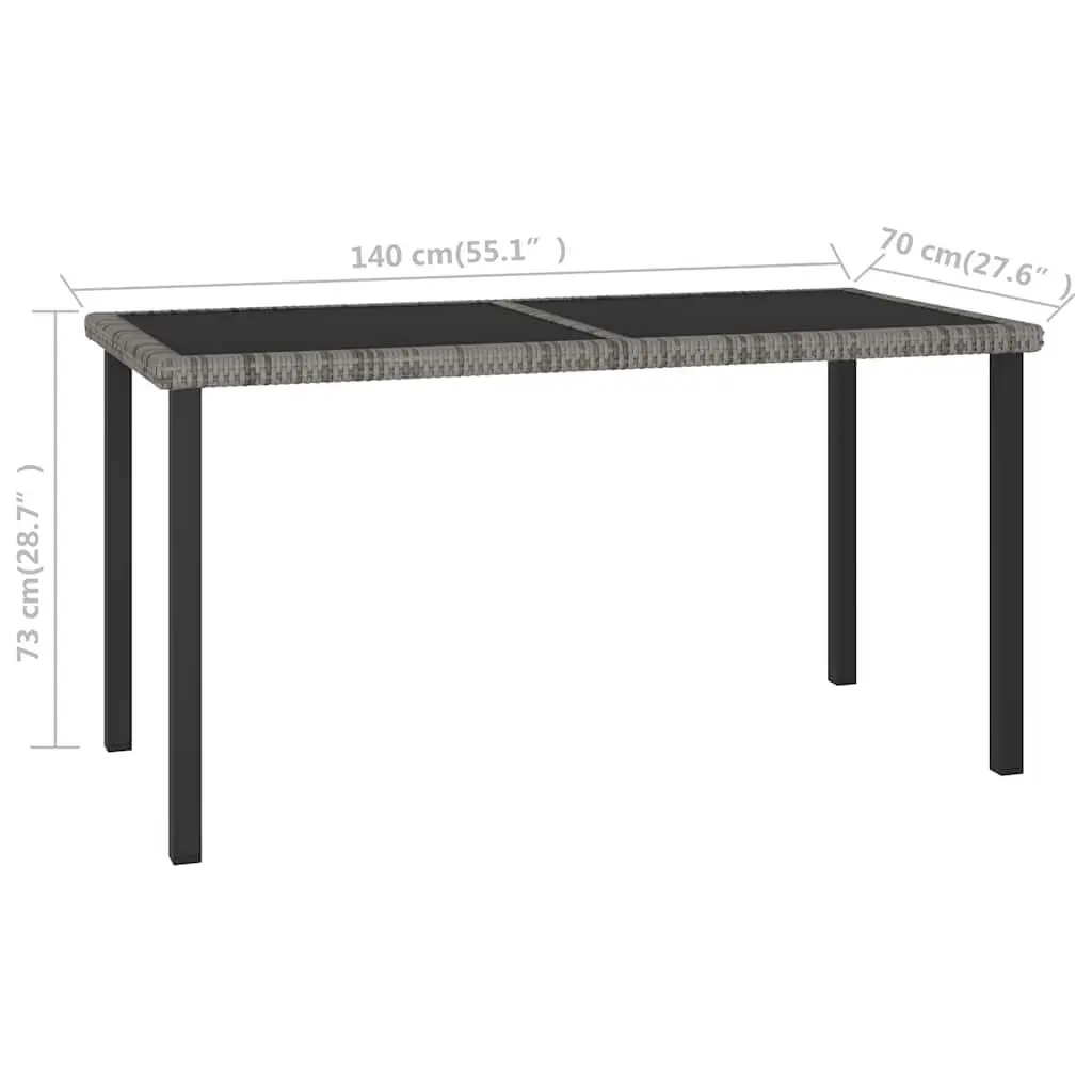 Outdoor Dining Table Grey Garden Patio Furniture Poly Rattan Tempered Glass Top