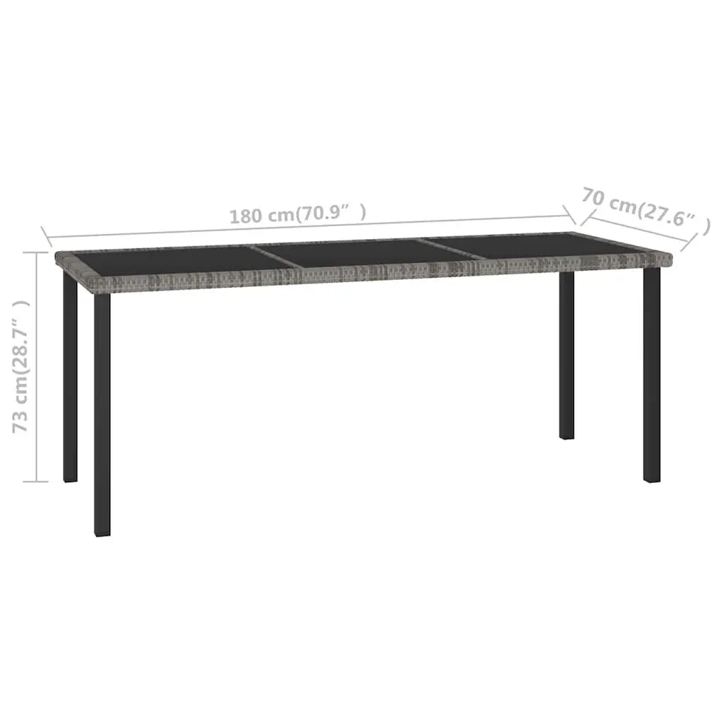 Outdoor Dining Table Grey Garden Patio 180 x 70 x 73 cm Poly Rattan Glass Top