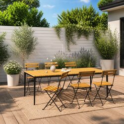 Outdoor Folding Garden Chairs - 6 Pieces, Steel Frame & Wood
