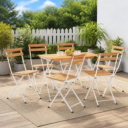 Folding Bistro Chairs Set of 6: Acacia Wood & Steel