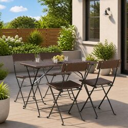 Folding Bistro Chairs, Set of 4 - Brown PE Rattan & Steel