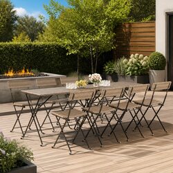 Folding Bistro Chairs Set of 8: Grey, PE Rattan, Steel