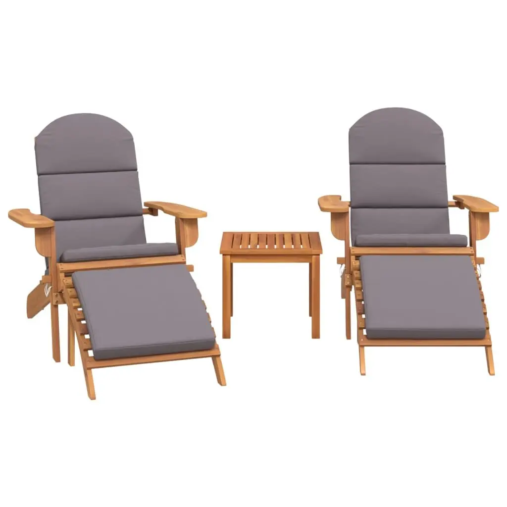 Adirondack Garden Lounge Set 3 Piece Outdoor Furniture Solid Wood Chair Table