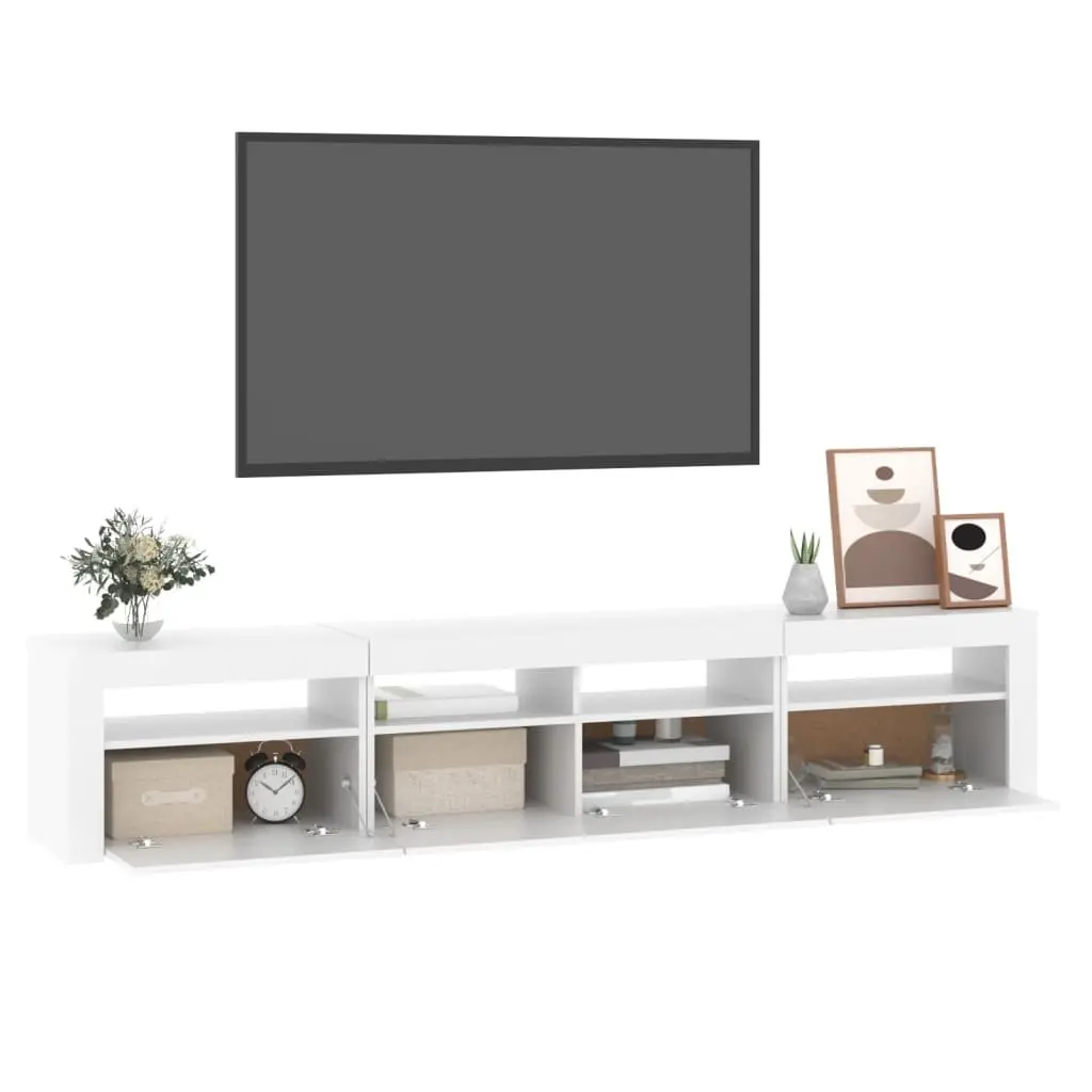 TV Stand White 210cm RGB LED Light Storage Unit Modern Entertainment Furniture