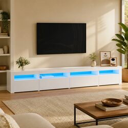 TV Cabinet Dimensions: 270 x 35 x 40 cm, White Finish