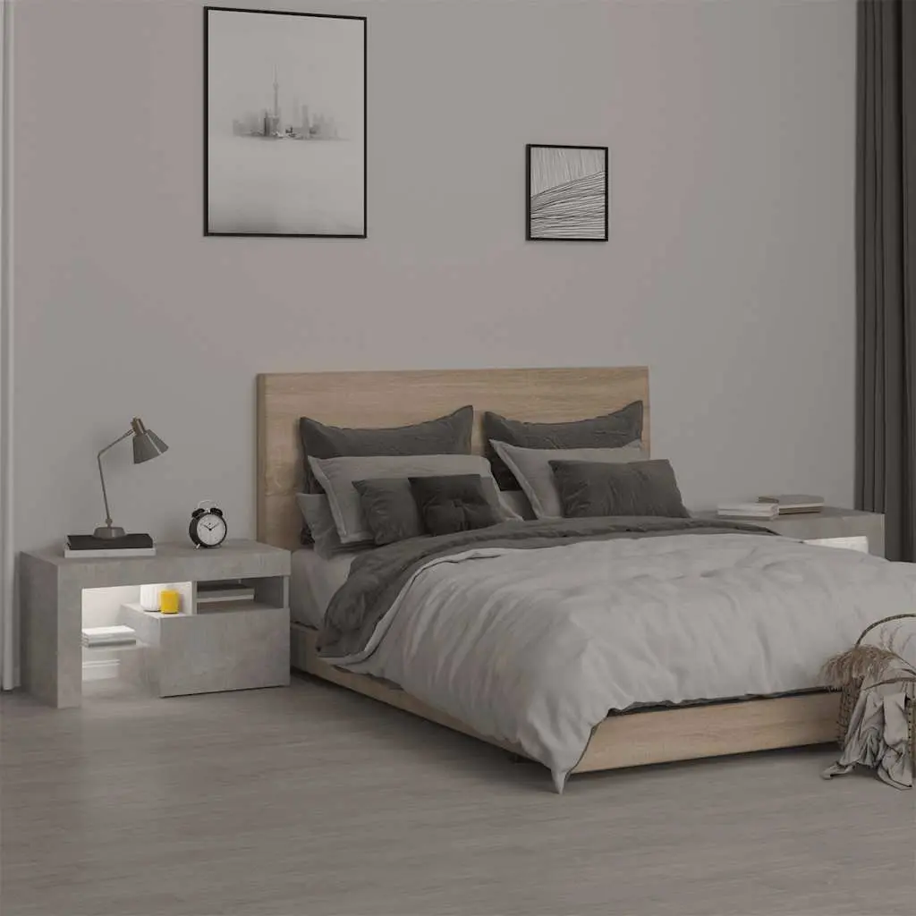 Bedside Tables with RGB LED Lights for Bedroom 70x36.5x40cm Grey Storage Table Pair
