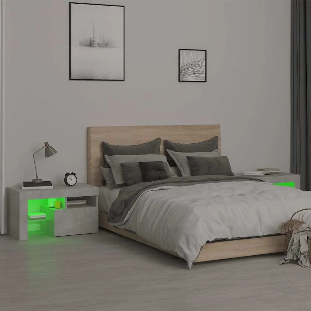Bedside Tables with RGB LED Lights for Bedroom 70x36.5x40cm Grey Storage Table Pair