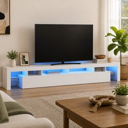Detailed Specifications of White TV Cabinet with LED Lights 260x36.5x40cm