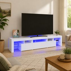TV Cabinet with RGB LED Lights White Modern Media Unit Storage Furniture 200cm