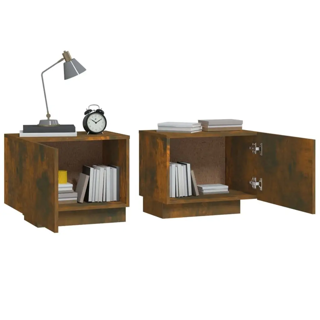 Bedside Cabinet Brown Engineered Wood Side Table Bedroom Storage Nightstand