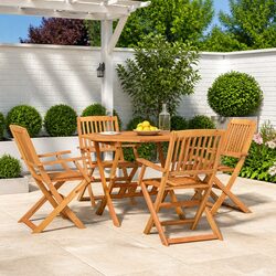 5 Piece Brown Garden Dining Set Made of Solid Acacia Wood