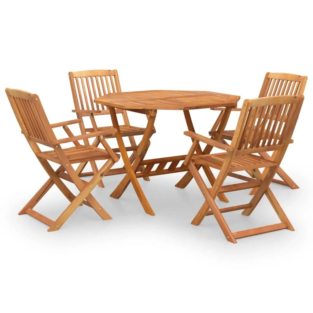 5 Piece Garden Dining Set Outdoor Use Solid Acacia Wood Brown Foldable