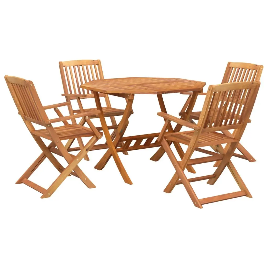 5 Piece Garden Dining Set Outdoor Use Solid Acacia Wood Brown Foldable
