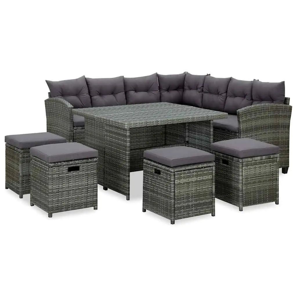 6 Piece Outdoor Lounge Set for Garden Patio with Cushions Corner Sofa Stools Coffee Table