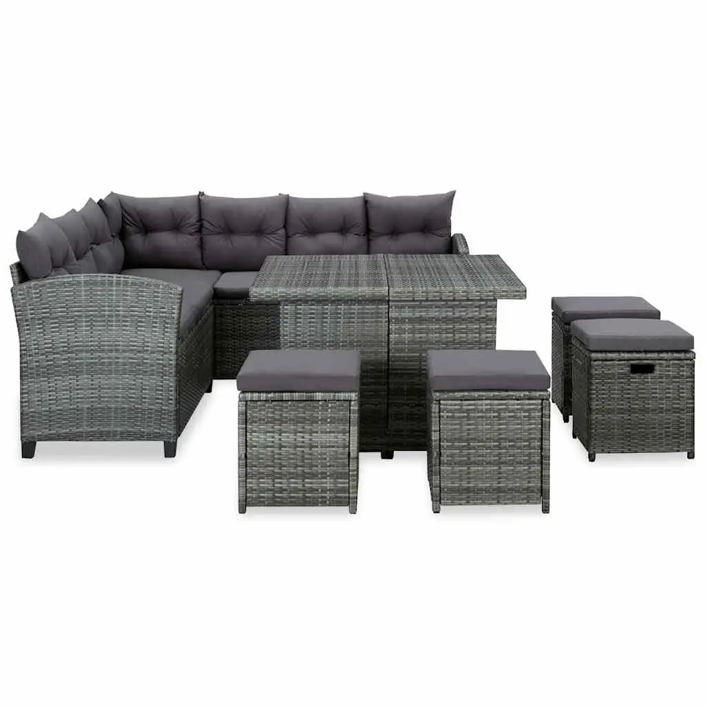 6 Piece Outdoor Lounge Set for Garden Patio with Cushions Corner Sofa Stools Coffee Table